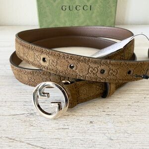 New Gucci Blondie women suede belt size 100cm